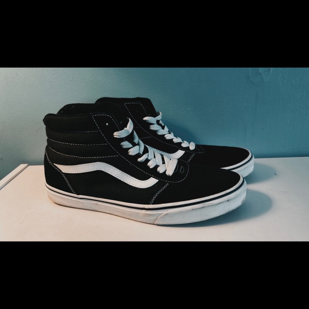 Mens high canvas vans - black/white - mens size 12